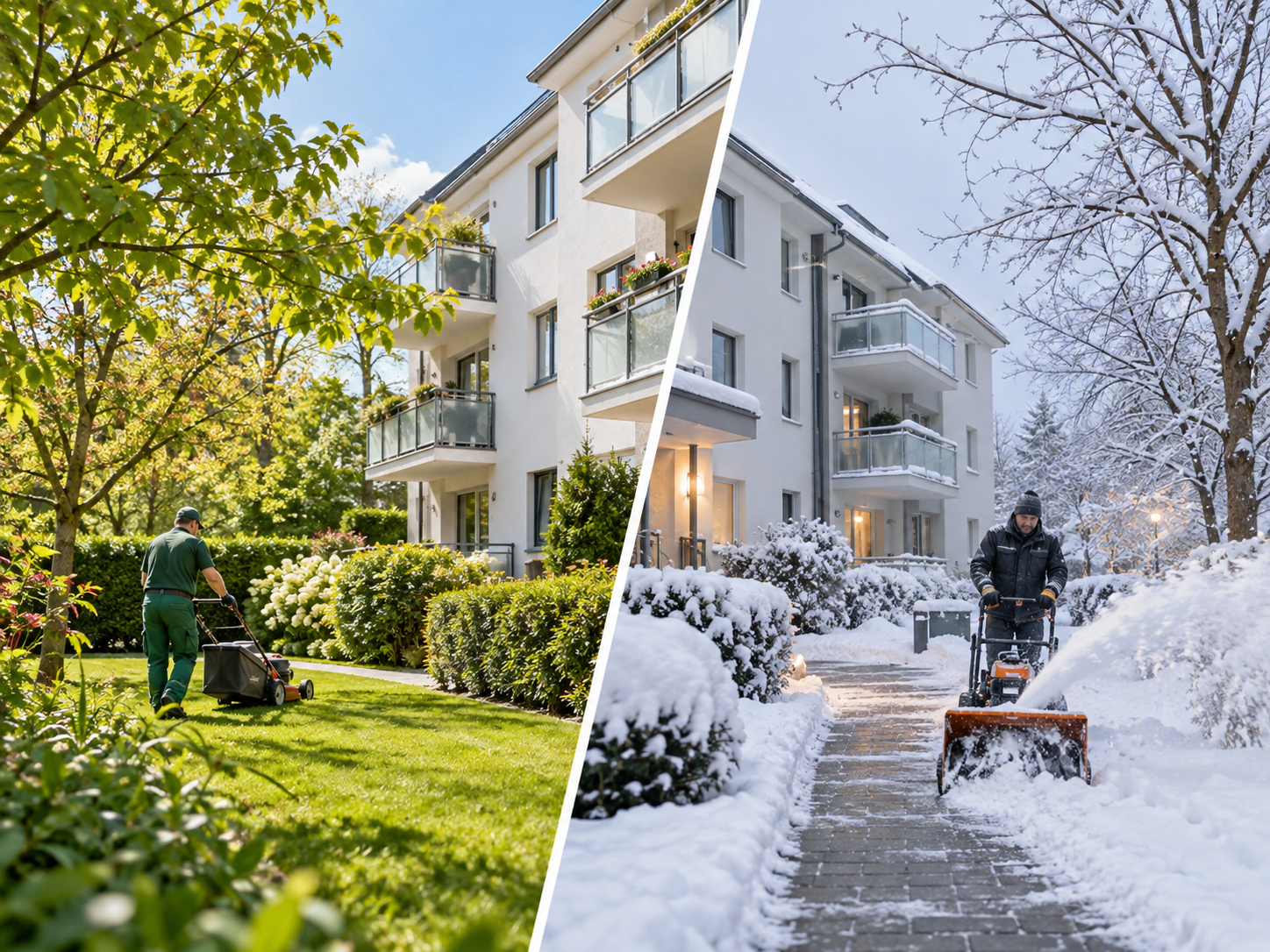 Dasselbe Wohnobjekt bei Grünpflege und Winterdienst